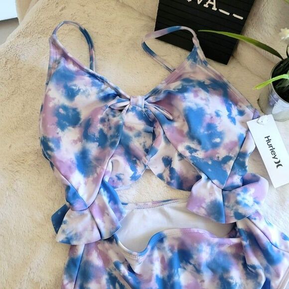 Hurley Womens One Piece Tie-Dye Purple S Bathing Suit  Cut-Out New - Picture 7 of 8